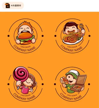 卡通人物餐饮标志矢量图图片