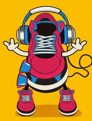 听音乐的卡通鞋子T恤印花图片