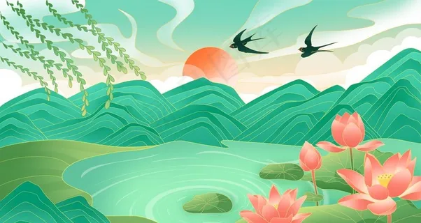 国潮风春天江南烟雨插画图片 国潮风春天江南烟雨插画图片