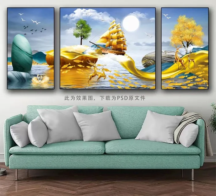 三联画沙发挂画图片(6299x2756)psd模版下载