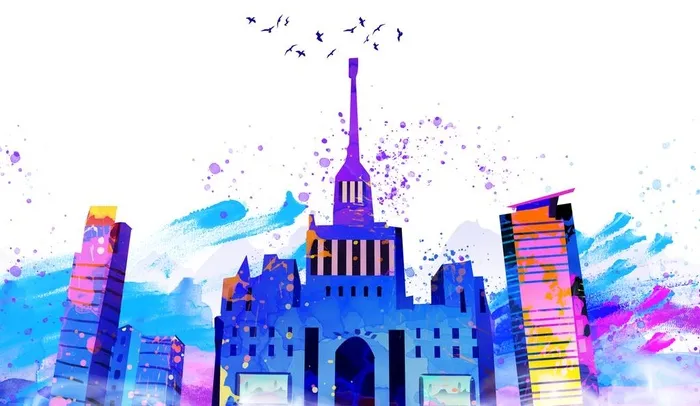 彩色水墨建筑图片(4291x2622)psd模版下载