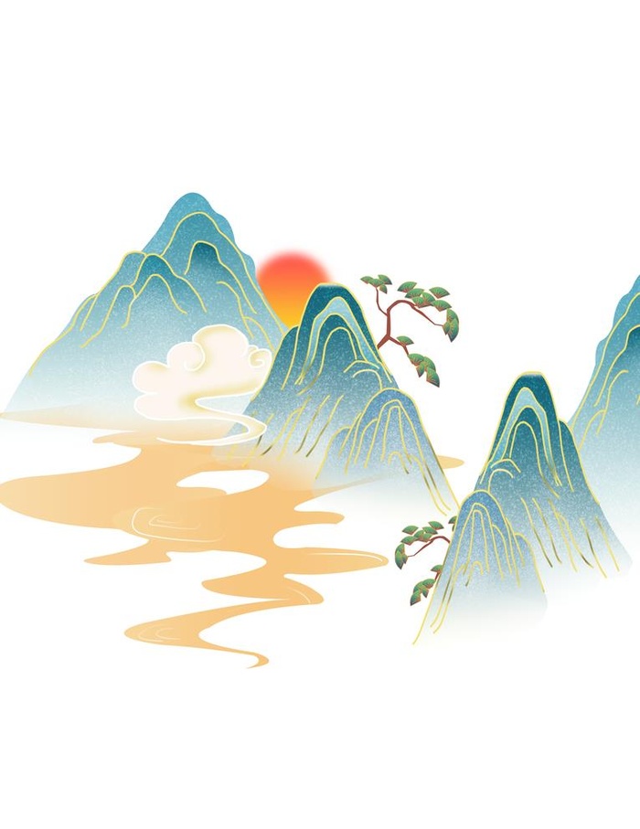 国潮山水元素图片(3072x4107)psd模版下载