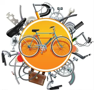 黄色创意圆形自行车修理工具元素图片