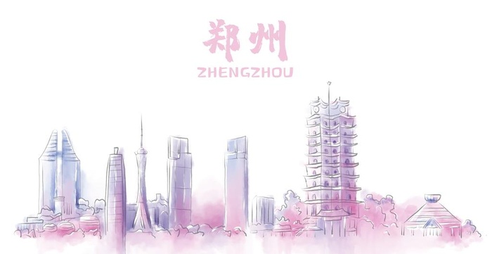 手绘郑州地标建筑漫画图片(4028x2204)psd模版下载