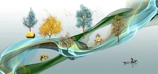 轻奢麋鹿背景墙图片