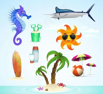 夏日沙滩图标矢量图片 夏日沙滩图标矢量图片
