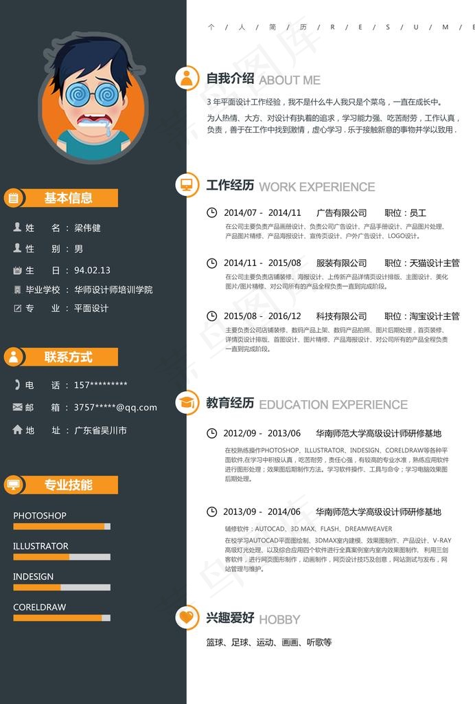 时尚个性简历图片psd模版下载