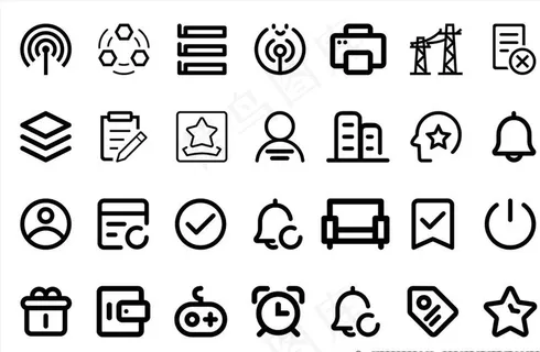 简笔风白色圆形图标集图片