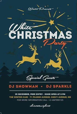 手绘时尚简约麋鹿奔跑圣诞海报图片