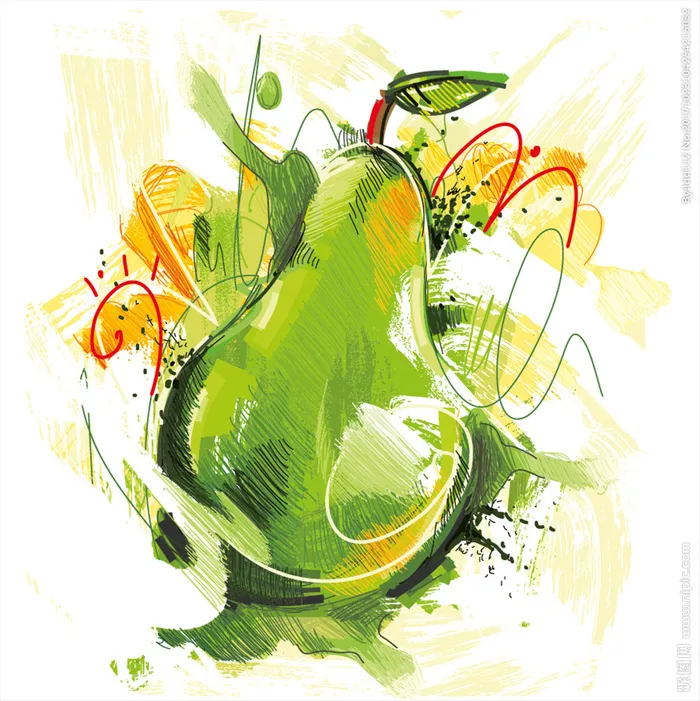 手绘水彩梨矢量素材图片