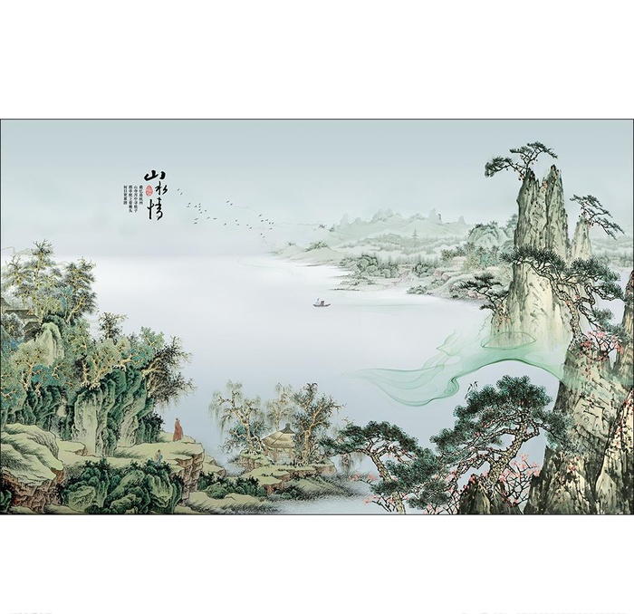 中国画山水情意境壁画背景墙图片