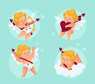 可爱,金发,丘比特,箭,爱心,天使,情人节