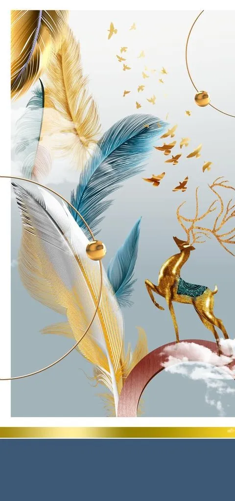 羽毛麋鹿山水晶瓷画装饰画玄关图片(4724x9449)psd模版下载