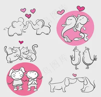 简笔动物情侣图片
