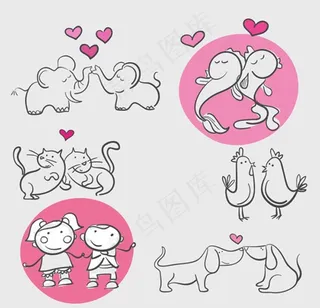 简笔动物情侣图片