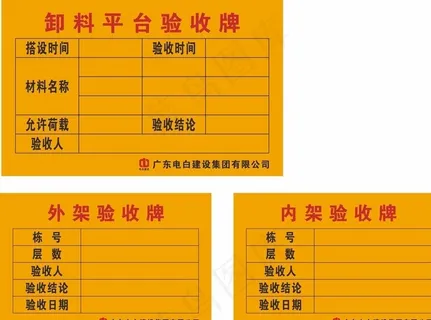 卸料平台 外架 内架验收牌图片