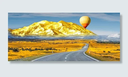 金色山水道路艺术玄关图片