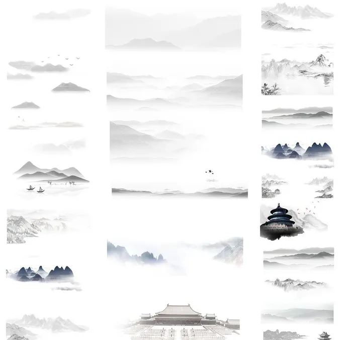 水墨山图片(1417x1417)psd模版下载