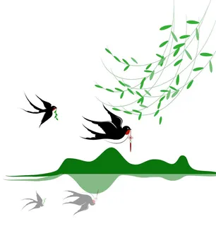 手绘燕子柳树素材图片