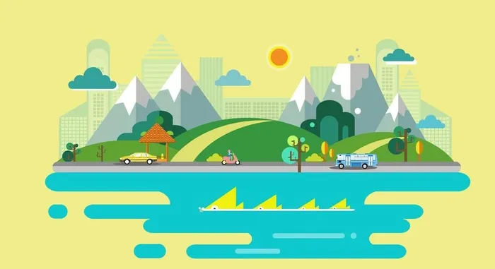 矢量风景高山流水图片ai矢量模版下载