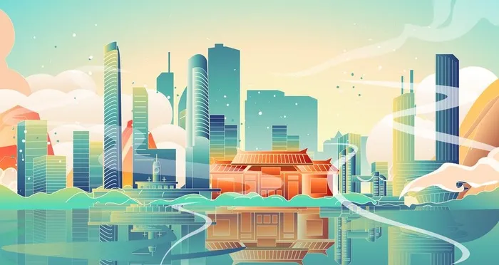 城市建筑插画图片ai矢量模版下载