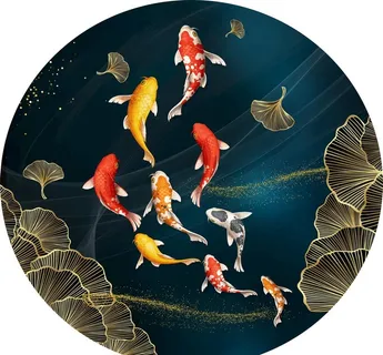九鱼图荷花圆形装饰画图片 九鱼图荷花圆形装饰画图片