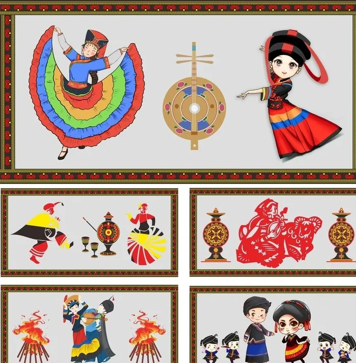 彝族舞蹈广场墙绘图片cdr矢量模版下载