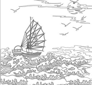 矢量帆船海浪 一帆风顺图片