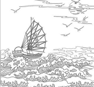 矢量帆船海浪 一帆风顺图片