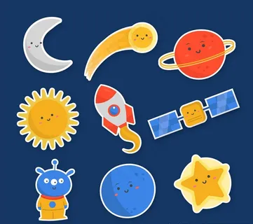 可爱太空元素儿童贴纸图片