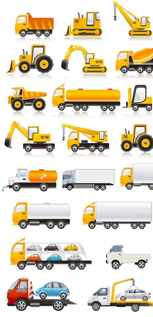 矢量运输车工程车挖掘机非家用车图片ai矢量模版下载