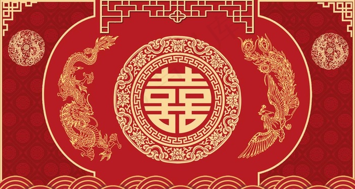 婚礼背景 喜庆 红色 古典图片