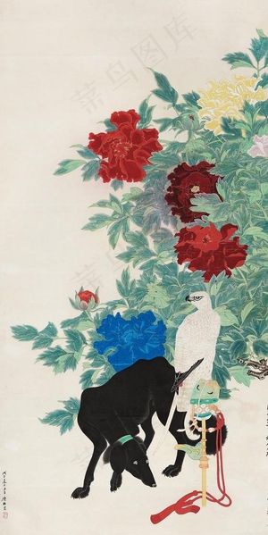 莫耕耘 仿张大千临鹰犬图图片