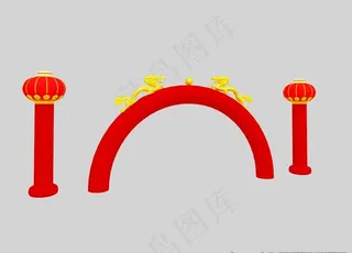双龙拱门灯笼柱3D模型图片