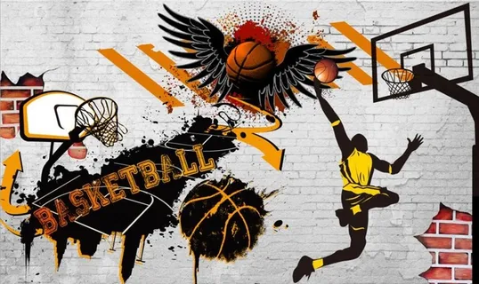 新中式复古篮球篮球馆背景墙图片