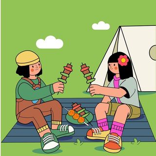 露营扁平风插画图片