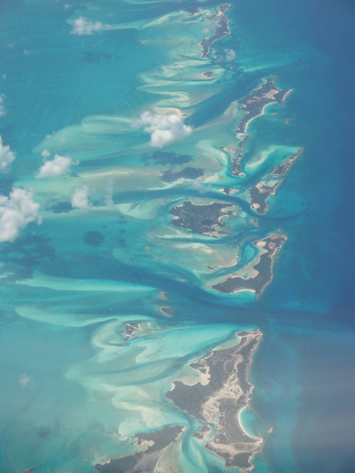 鸟瞰图，飞行，加勒比海，岛，沙，海，流
