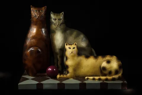 猫，猫科动物，小乔克，雕刻木，塑像