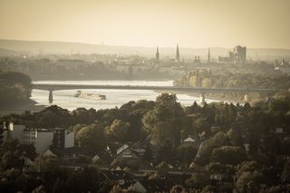 波恩，莱茵河，桥，船舶，市中心，遥远，展望