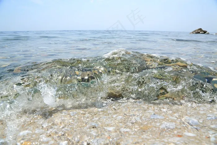 沧海，石头，太阳，沙，水，夏天，波，天空，蓝色