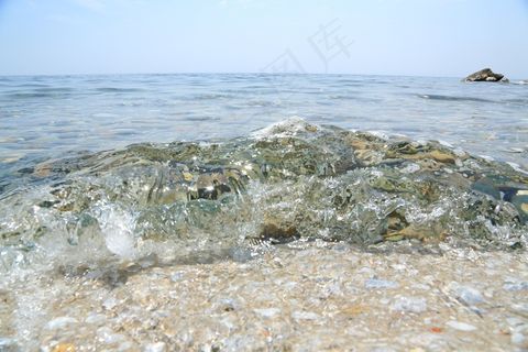 沧海，石头，太阳，沙，水，夏天，波，天空，蓝色