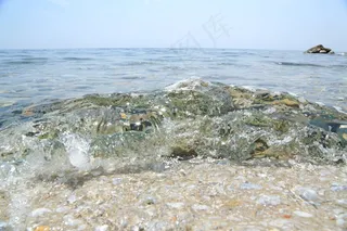沧海，石头，太阳，沙，水，夏天，波，天空，蓝色