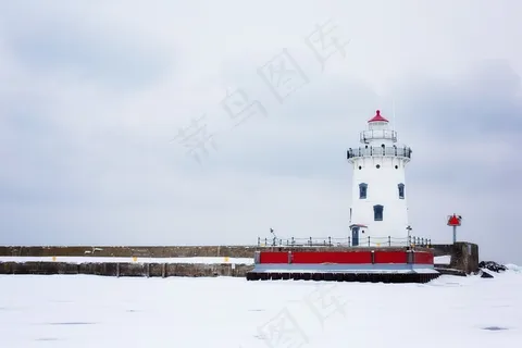灯塔，密歇根州，白色，航海，冬天，雪域