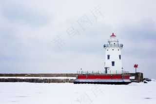 灯塔，密歇根州，白色，航海，冬天，雪域