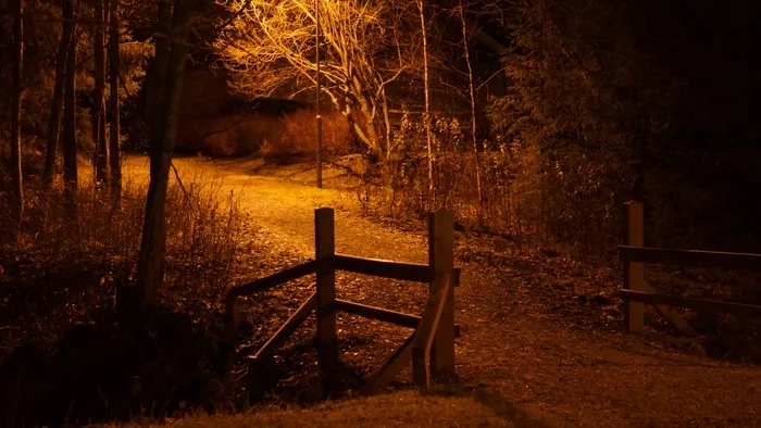 夜景，路灯人行道，桥梁