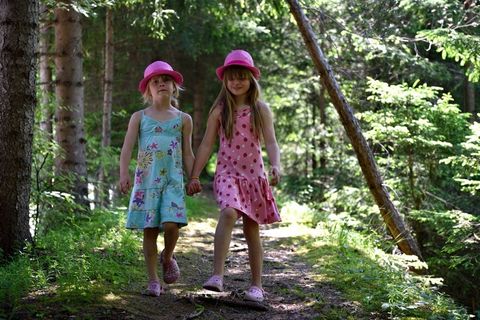 人类，儿童，女孩，帽子，在一起，友谊，离