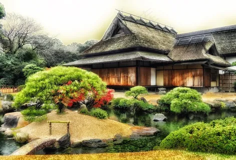 冈山,日本,寺,建筑,树木,植物,池塘 冈山,日本,寺,建筑,树木,植物,池塘
