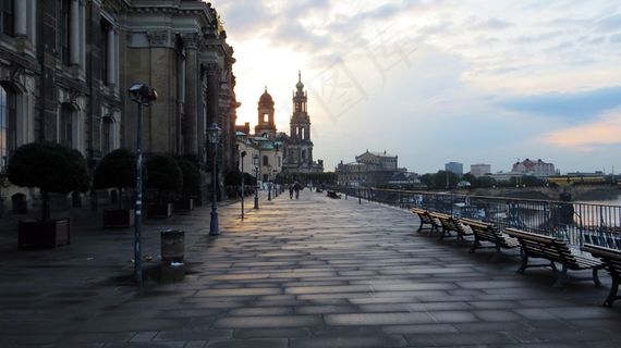 德累斯顿，Brühl梯田，大教堂，易北河，萨克森