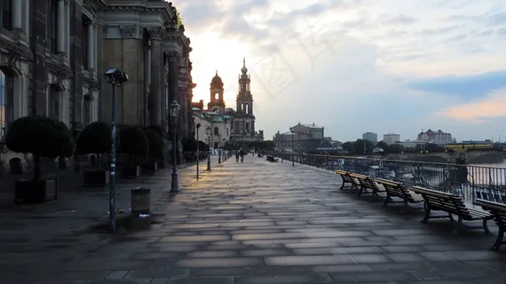 德累斯顿，Brühl梯田，大教堂，易北河，萨克森