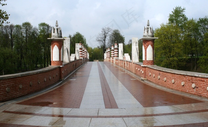 桥，行人，宽，红色和白色，支柱